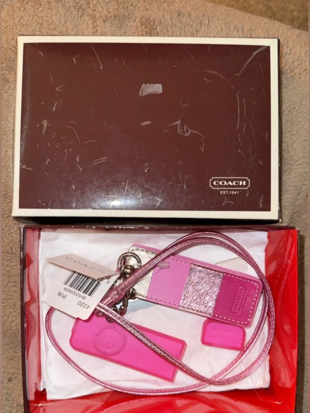 New NWT Coach pink leather stripe ipod shuffle 3 gen cover or holder vintage